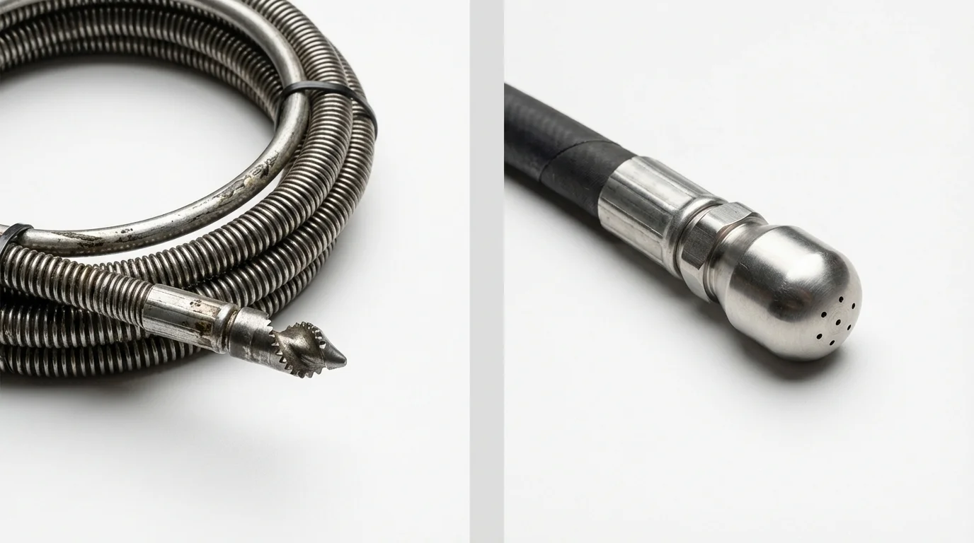 Drain snake cable and hydro jetting nozzle used for drain cleaning in Kimberly, ID
