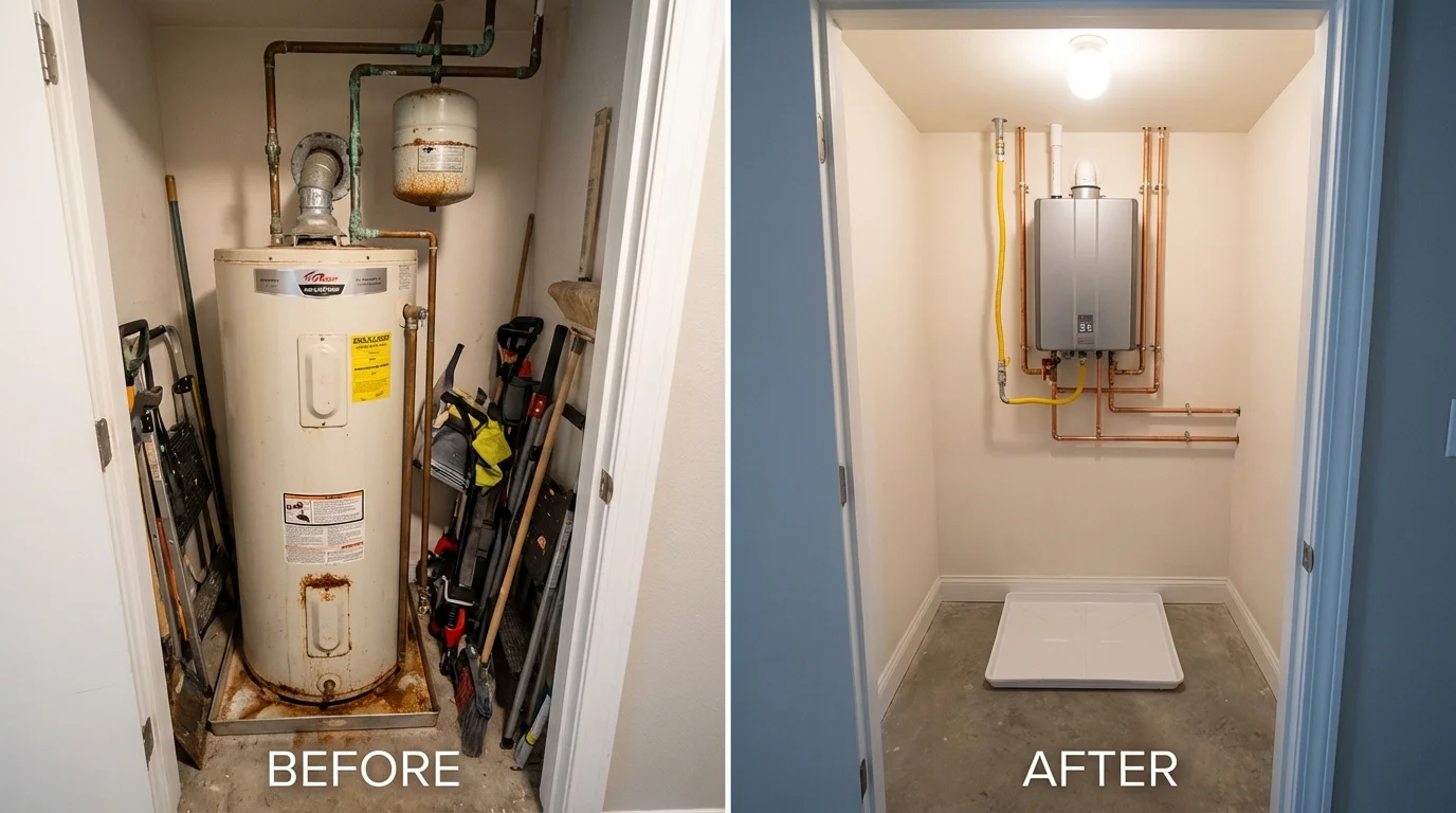 Tank water heater versus wall-mounted tankless unit comparison for Kimberly, ID homeowners